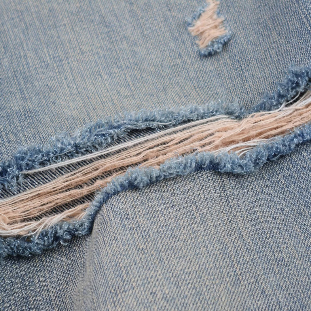 Ladies Wide-Cut Destroyed Jeans with Low Rise and Straight Leg Mune Fashion