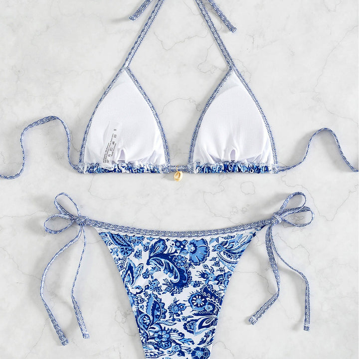 Women's triangle bikini with playful floral design and ties Mune Fashion