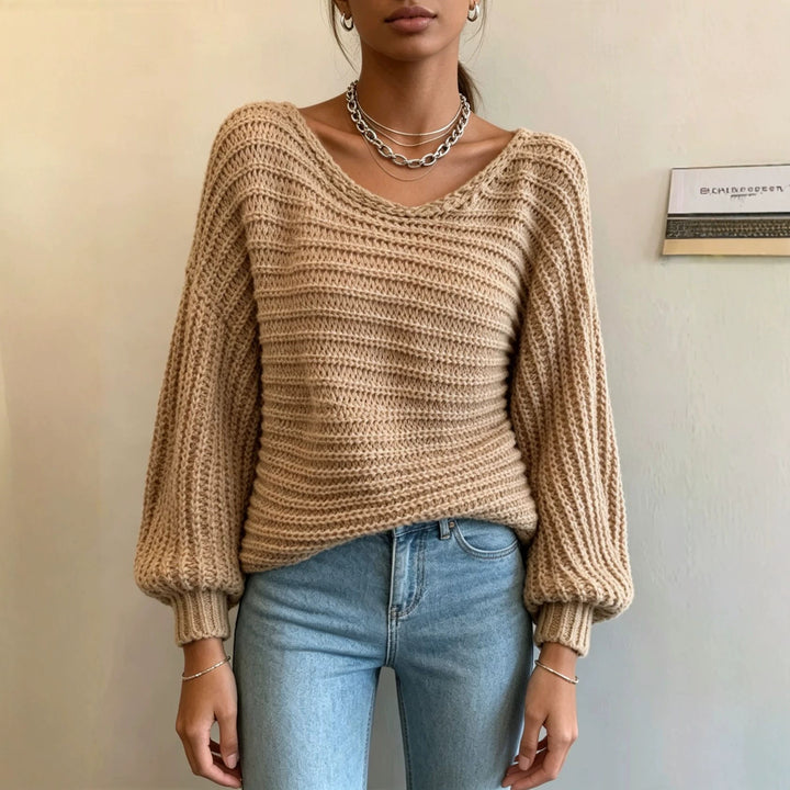 Women's Cropped Knit Cardigan with Knot Detail and Balloon Sleeves Mune Fashion