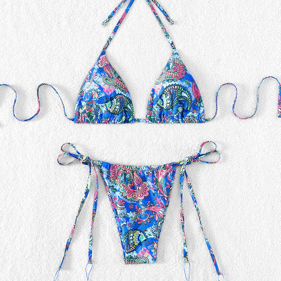 Women's triangle bikini with playful tassels and colorful paisley pattern Mune Fashion