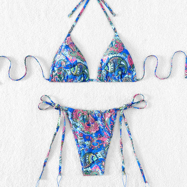 Women's triangle bikini with playful tassels and colorful paisley pattern Mune Fashion