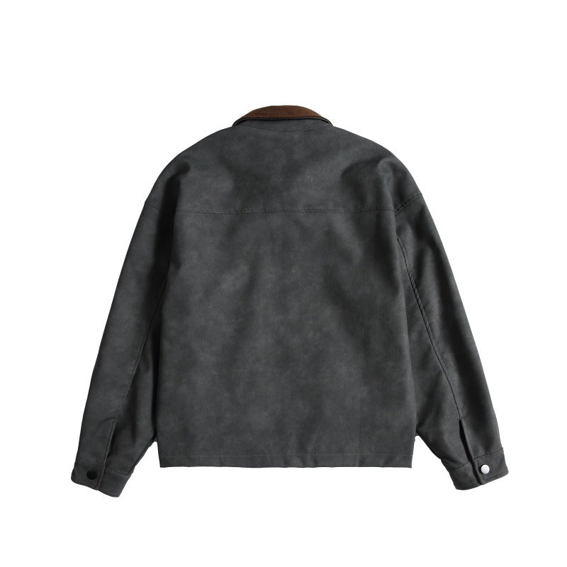 Women Oversize Suede-Look Bomber Jacket with Cord Collar and Concealed Zipper Mune Fashion