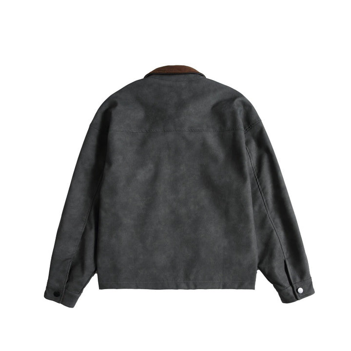 Women Oversize Suede-Look Bomber Jacket with Cord Collar and Concealed Zipper Mune Fashion