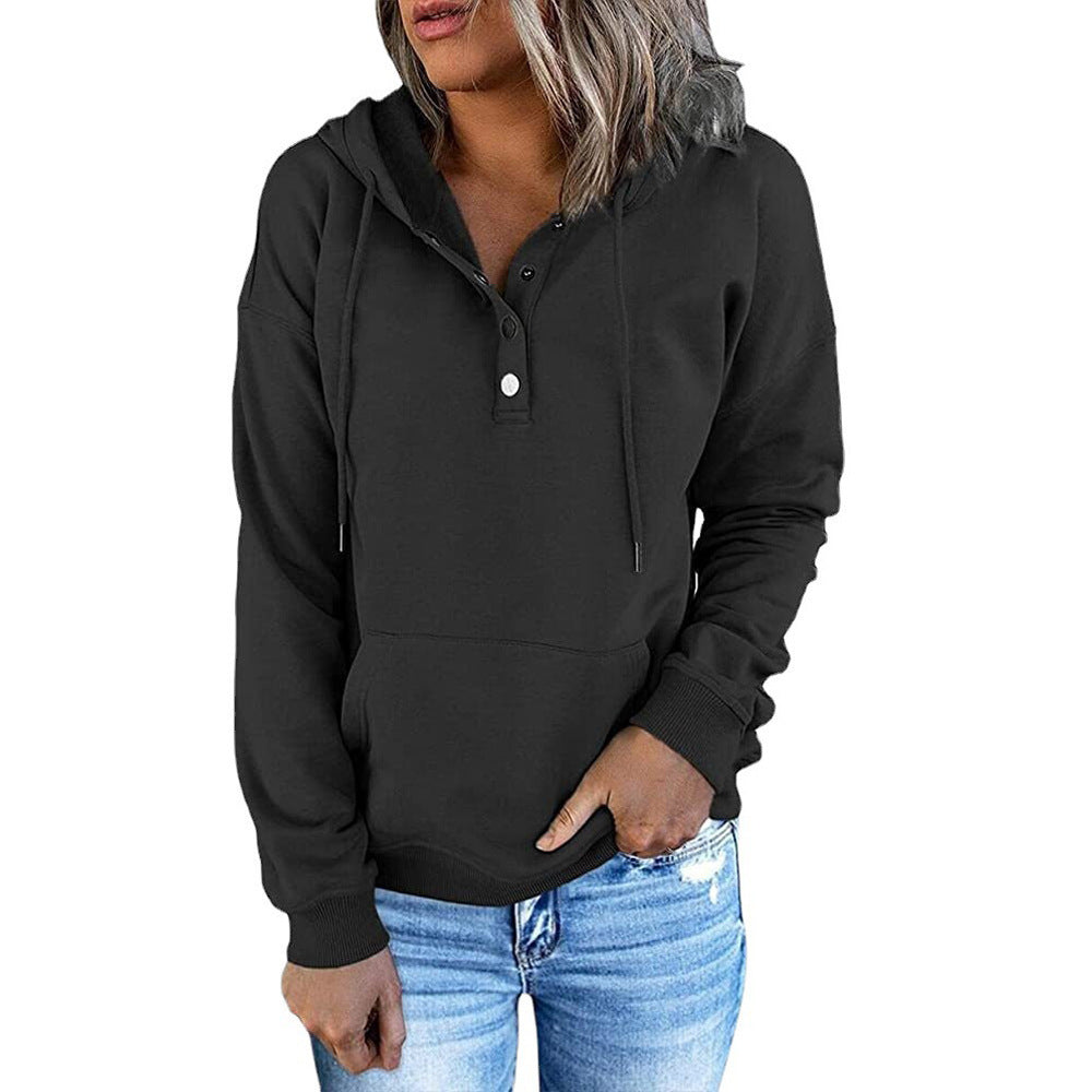 Women's hoodie with Henley button placket, kangaroo pocket, and loose fit Mune Fashion