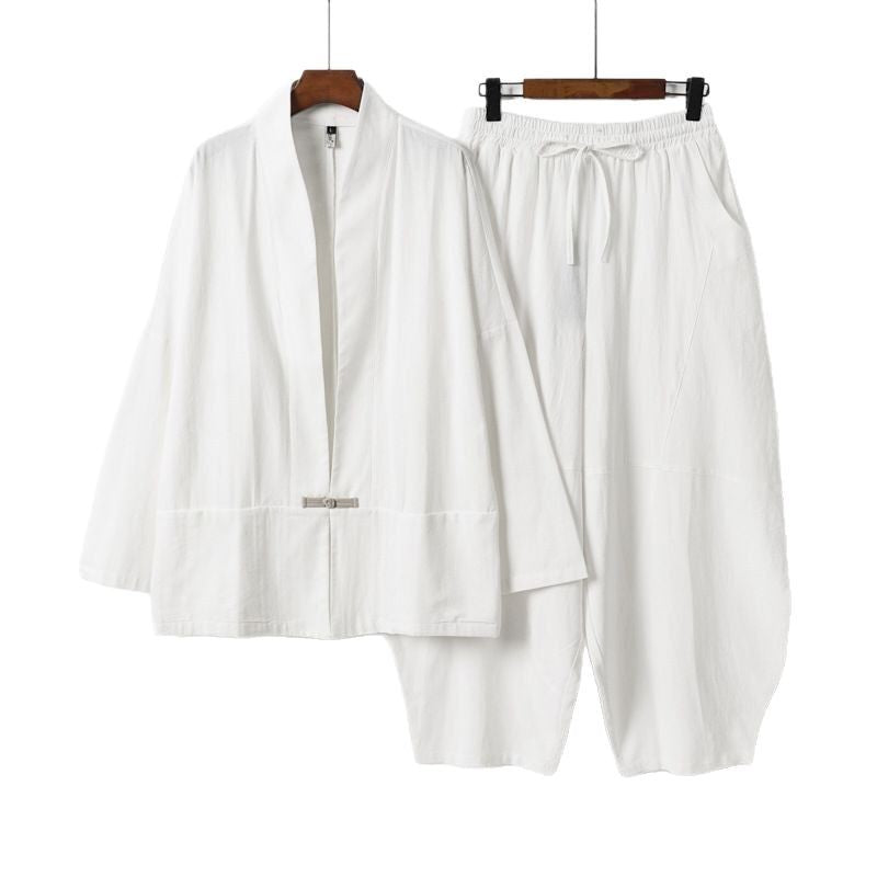 Men's Kimono Loungewear Set with Short Shawl Collar and Loose Harem Waist Pants Mune Fashion