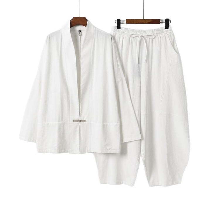 Men's Kimono Loungewear Set with Short Shawl Collar and Loose Harem Waist Pants Mune Fashion