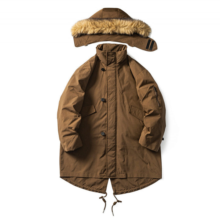 Men's Quilted Parka in Fish Tail Cut with Detachable Faux Fur Hood and Thermal Lining Mune Fashion
