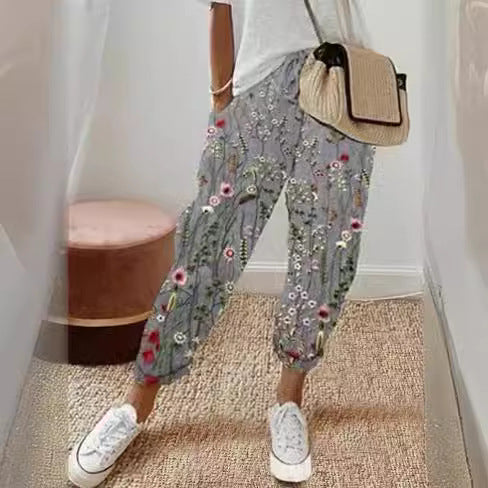 Women's linen jogger pants with drawstring, loose tapered fit and rolled hems Mune Fashion