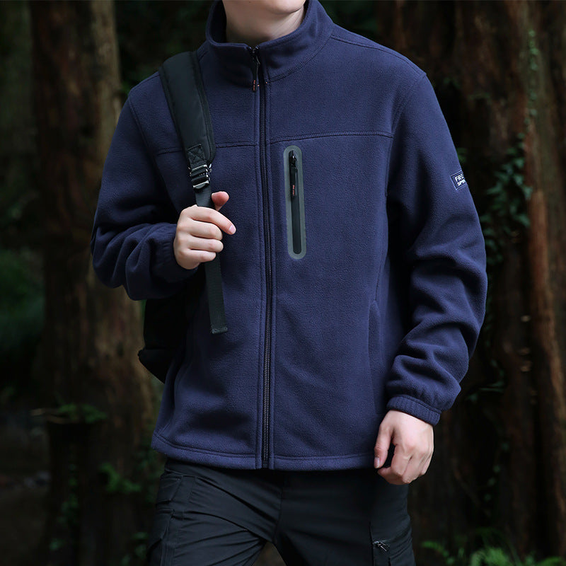 Men's Thermal Microfleece Outdoor Jacket with Stand-Up Collar, Waterproof Chest Zip Pocket Mune Fashion