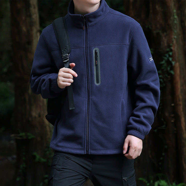 Men's Thermal Microfleece Outdoor Jacket with Stand-Up Collar, Waterproof Chest Zip Pocket Mune Fashion