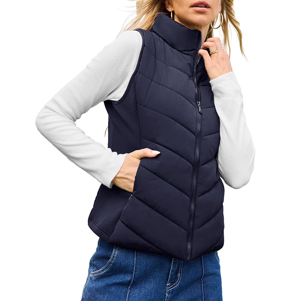 Women padded waistcoat with high stand-up collar Mune Fashion