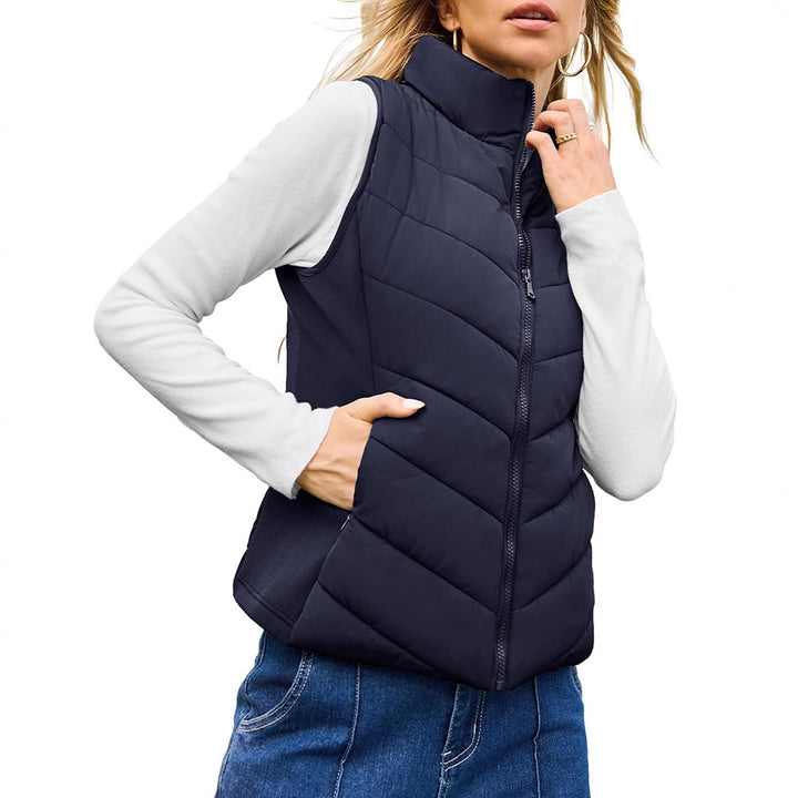 Women padded waistcoat with high stand-up collar Mune Fashion