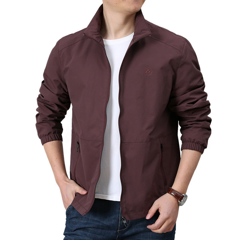 Men's Lightweight Wind Jacket with Stand Collar, Elastic Cuffs and Concealed Zipper Mune Fashion
