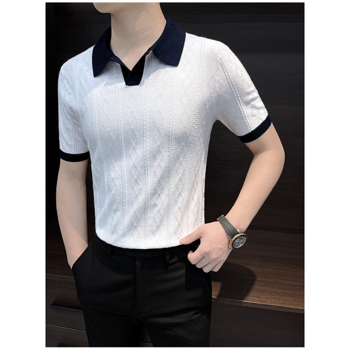 Men's Elegant Knit Polo with Contrast Collar Mune Fashion