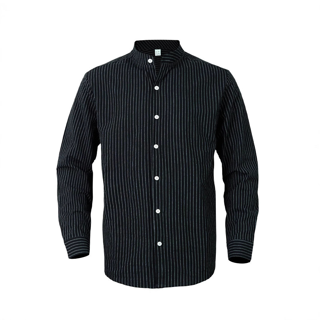 Men's striped shirt with stand-up collar, long sleeve and lightweight cotton-linen blend Mune Fashion