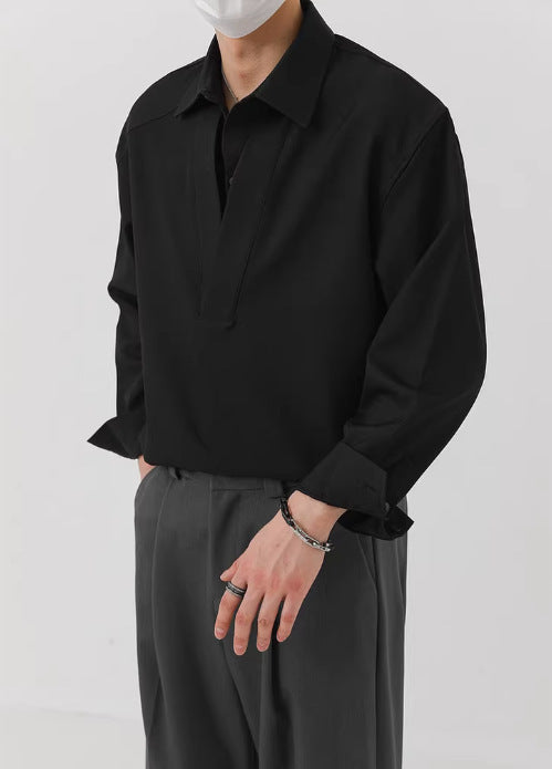 Men's shirt sweater in oversized cut with deep V-neck and classic collar Mune Fashion