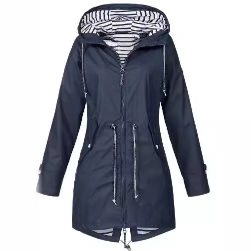 Women's tailored parka jacket with hood, drawstring waist and concealed zipper Mune Fashion