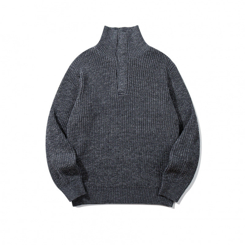 Unisex Thick Knitted Halfzip Sweater with Stand-Up Collar and Distinctive Ribbed Structure Mune Fashion