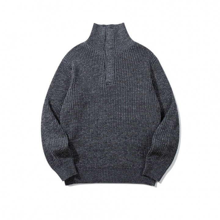 Unisex Thick Knitted Halfzip Sweater with Stand-Up Collar and Distinctive Ribbed Structure Mune Fashion