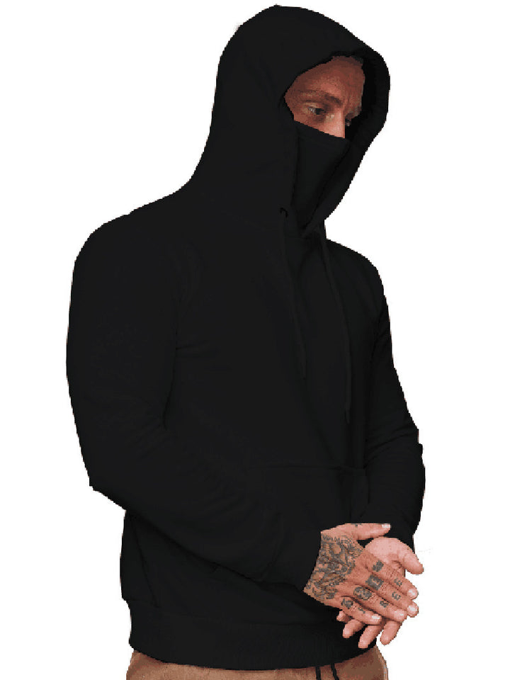 Men's hoodie with integrated tube collar face mask, kangaroo pocket and ribbed cuffs Mune Fashion