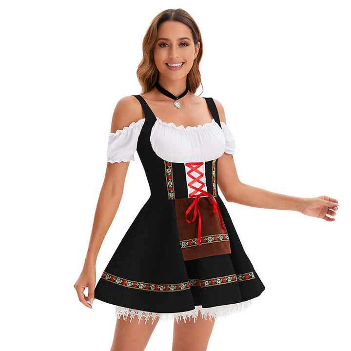 Women's nano traditional Oktoberfest dirndl mini dress with lacing and removable apron Mune Fashion