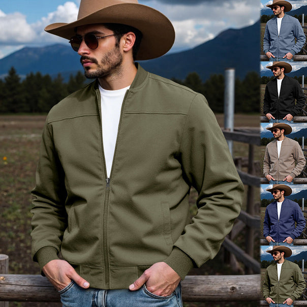 Men's velour leather bomber jacket with stand-up collar and ribbed cuffs Mune Fashion