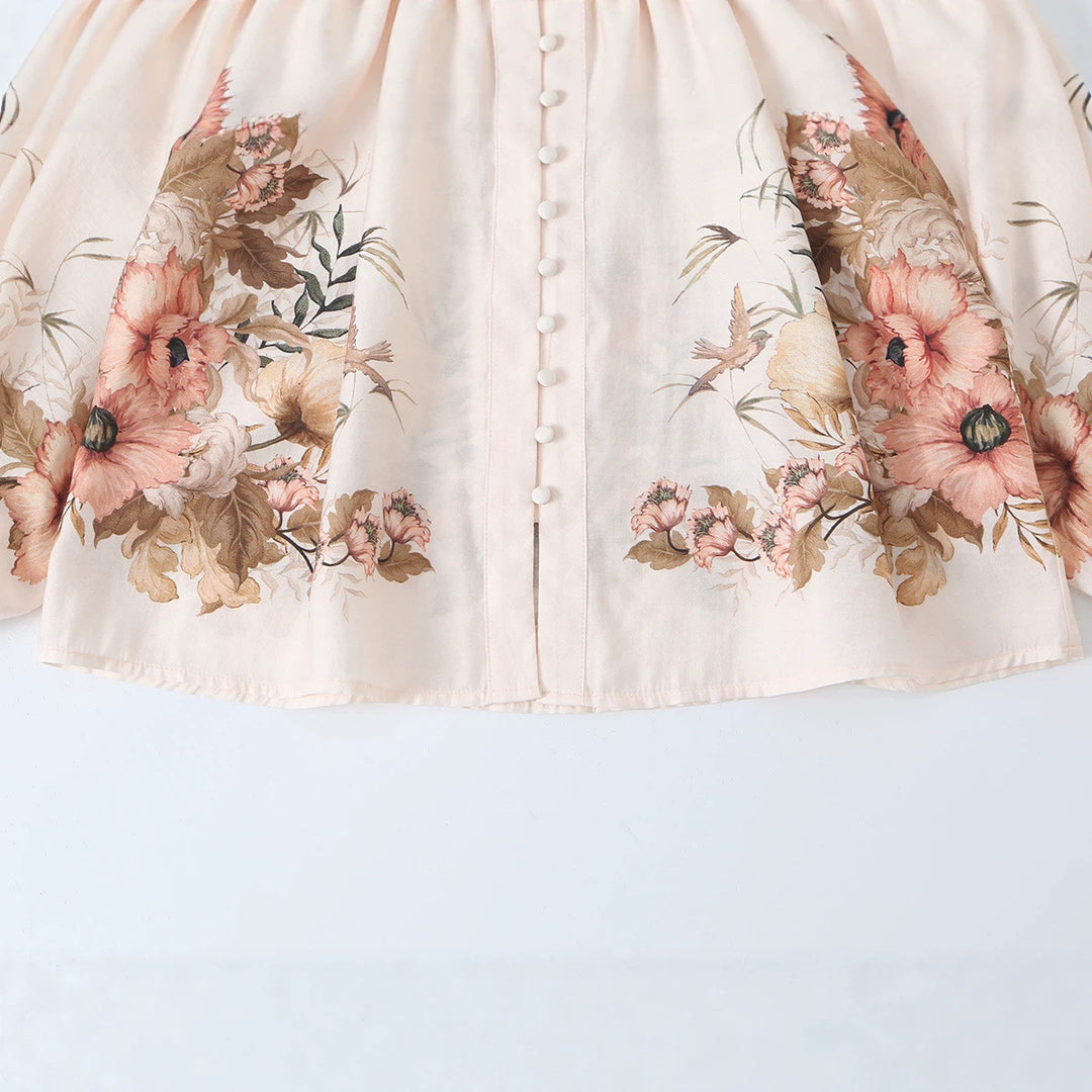 Women's blouse with stand-up collar, continuous button placket and wide balloon sleeves Mune Fashion