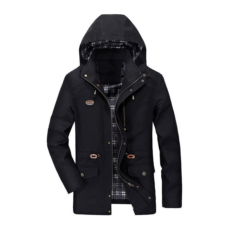 Men's lightweight field parka with hood, checkered lining and drawstring waist Mune Fashion