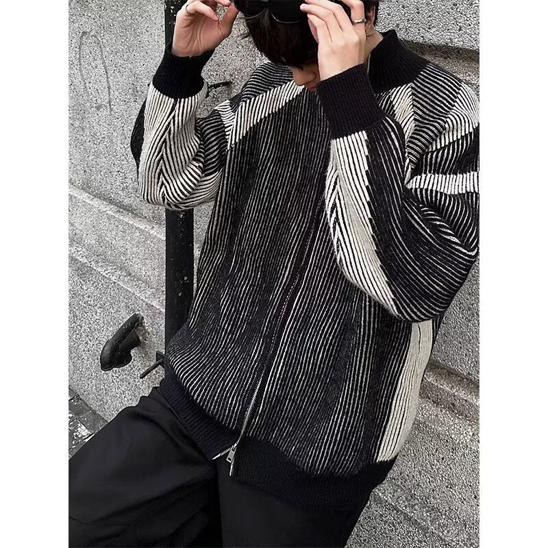 Men's loose bomber jacket with vertical pinstripe pattern and full zip Mune Fashion
