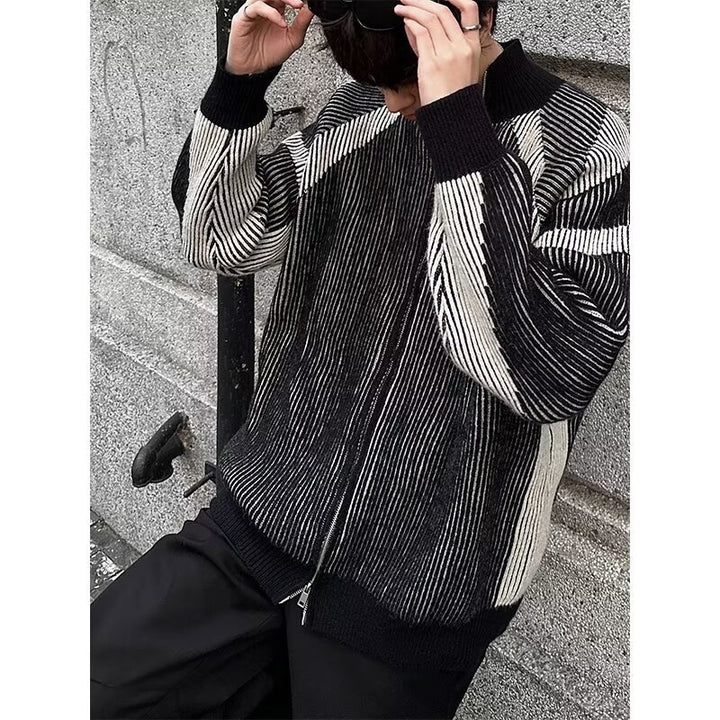 Men's loose bomber jacket with vertical pinstripe pattern and full zip Mune Fashion