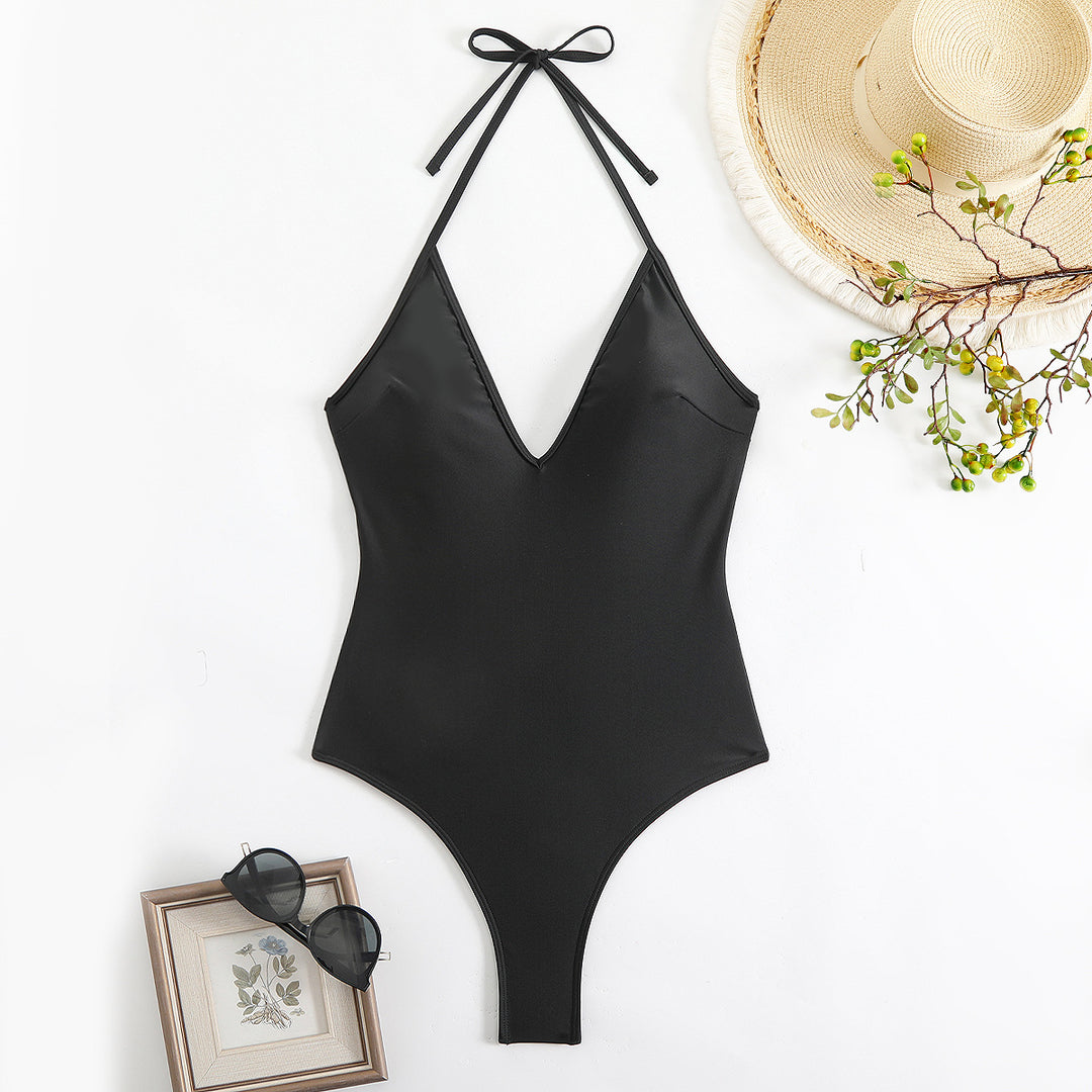 Women's one-piece swimsuit with deep V-neckline and adjustable straps Mune Fashion