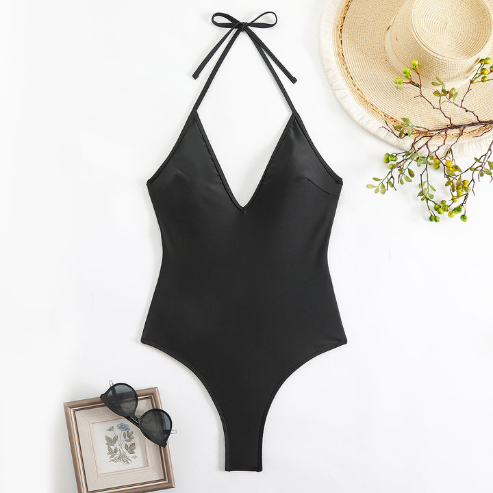 Women's one-piece swimsuit with deep V-neckline and adjustable straps Mune Fashion