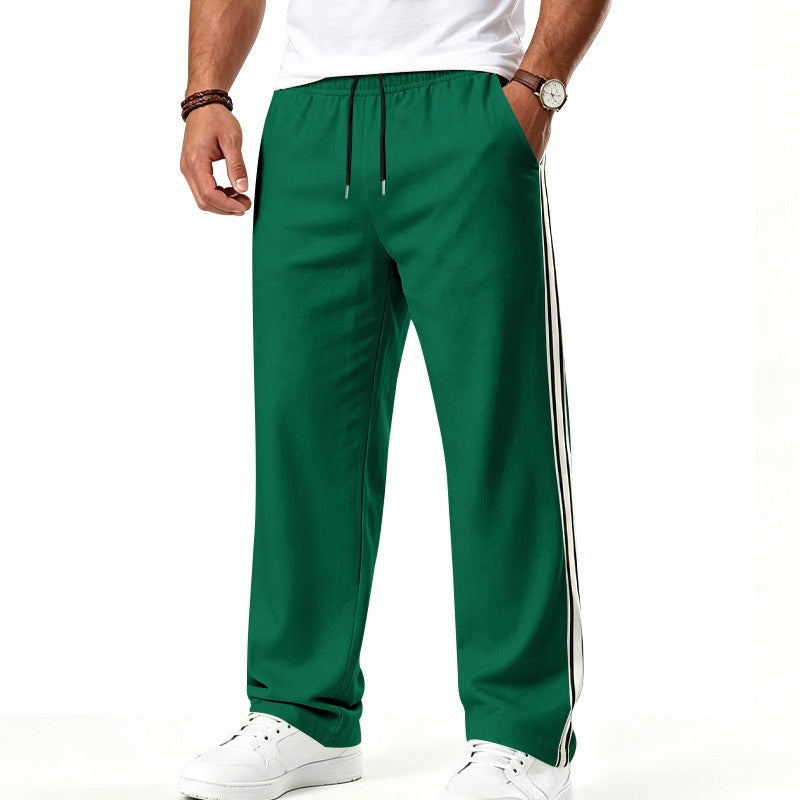 Men's Wide Leisure Pants made of Functional Jersey with Elastic Waistband and Side Double Stripe Mune Fashion
