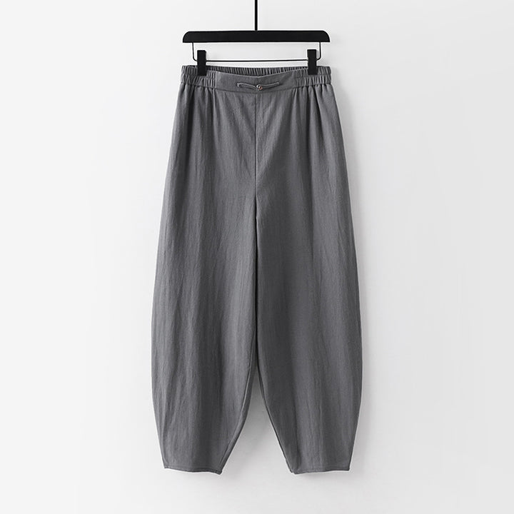 Women Lightweight Linen Harem Pants with Elastic Waistband and Narrow Tapered Ankles Mune Fashion