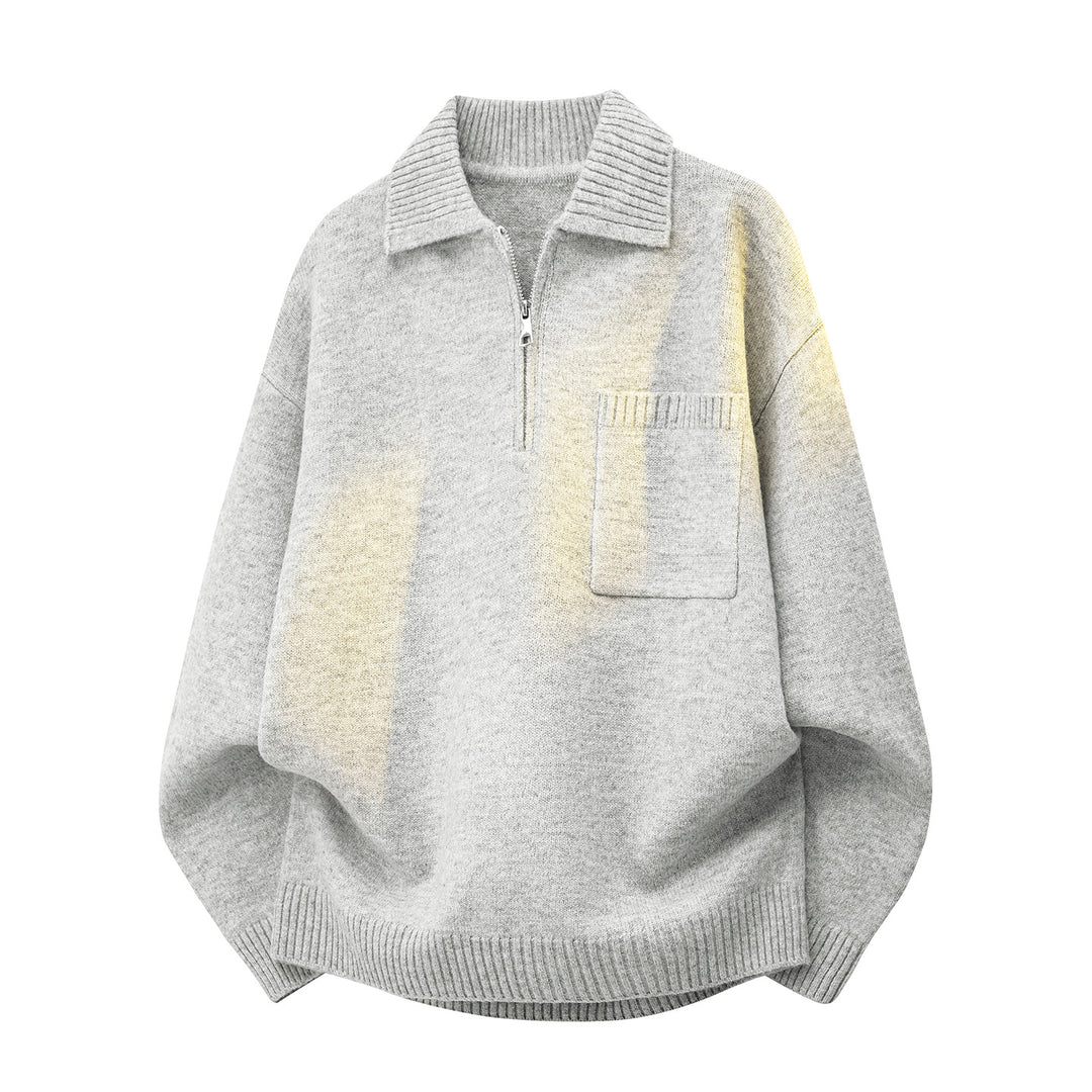 Women's Oversized Knit Sweater with Half-Zip, Ribbed Collar and Chest Pocket Mune Fashion
