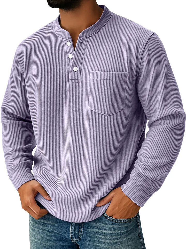 Men's thermal waffle knit Henley shirt with stand-up collar, chest pocket, and ribbed comfort fit Mune Fashion