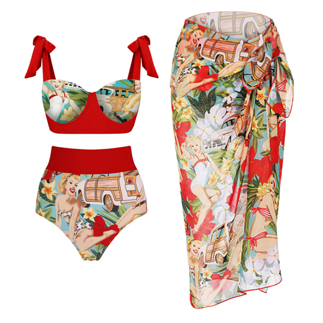 Women's bikini set with high-waisted shorts and playful wrap skirt Mune Fashion