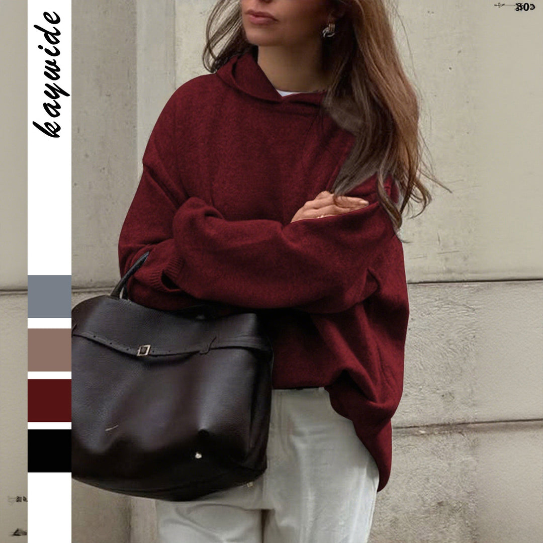 Women's Oversize Polo Fine Knit Sweater with Folded Collar and Raglan Sleeves Mune Fashion