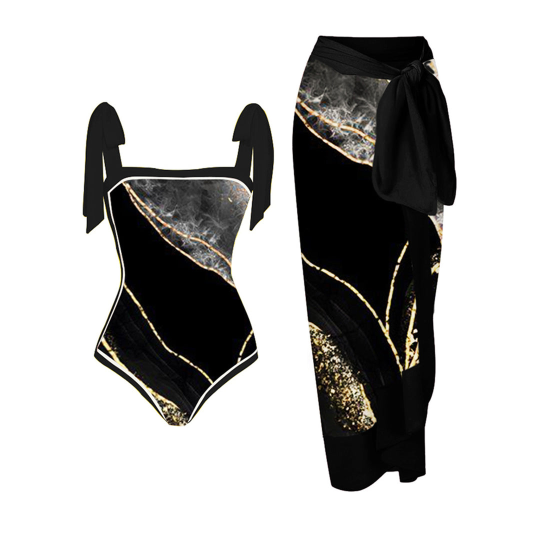 Women's One-Piece Swimsuit with Romantic Gatherings and Combined Wrap Skirt Mune Fashion