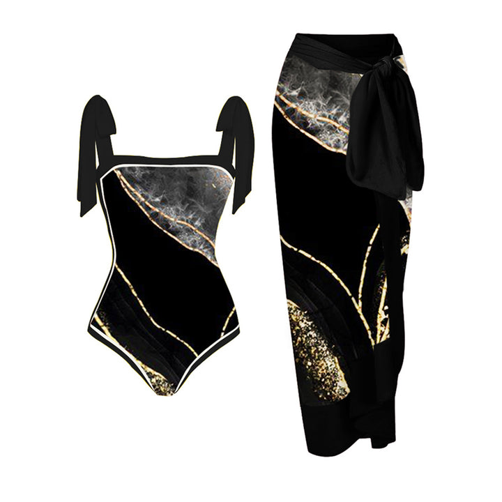 Women's One-Piece Swimsuit with Romantic Gatherings and Combined Wrap Skirt Mune Fashion