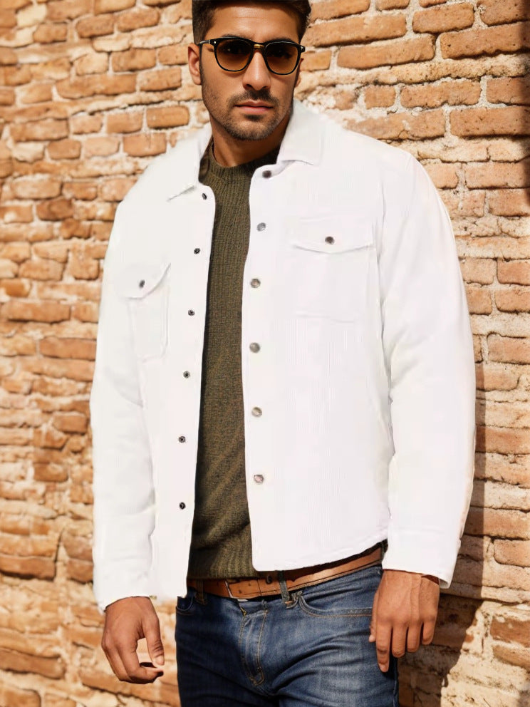 Men's Cord Worker Overshirt with Snap Button Placket, Flap Pockets and Applied Side Pockets Mune Fashion