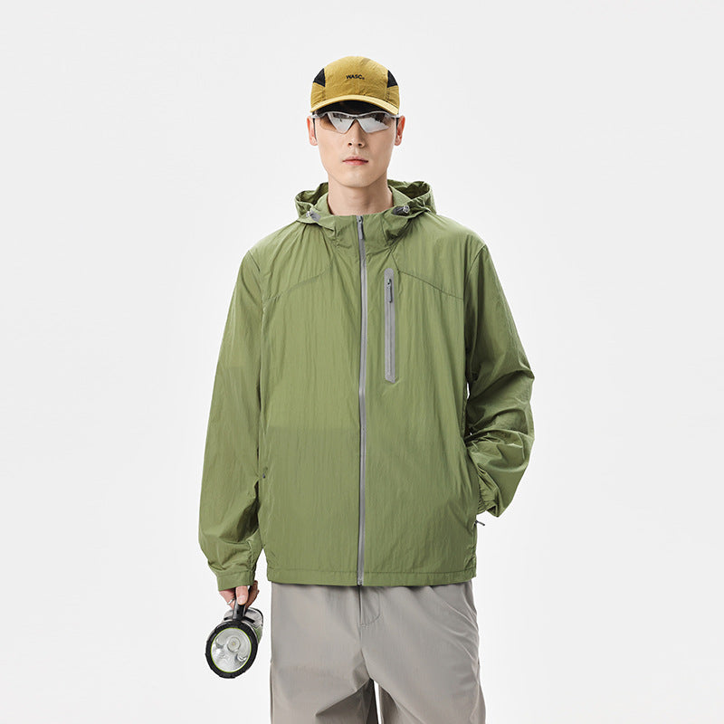 Men's Ultralight Packable Rain and Wind Jacket with Hood, Hidden Chest Pocket, and Water-Repellent Shell Mune Fashion