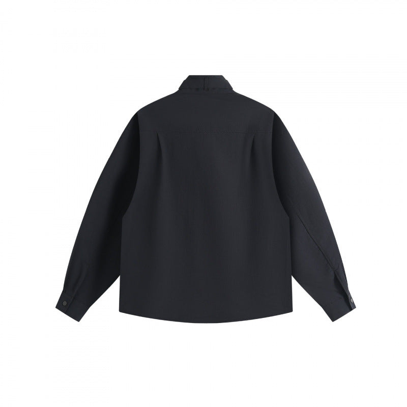 Unisex Boxy Overshirt with Stand Collar, Tie Loop and Snap Button Placket Mune Fashion
