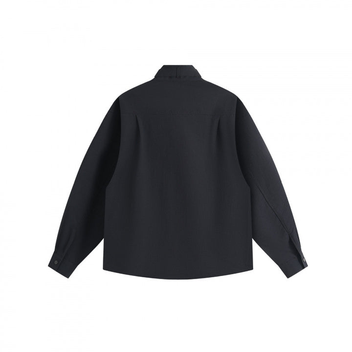 Unisex Boxy Overshirt with Stand Collar, Tie Loop and Snap Button Placket Mune Fashion