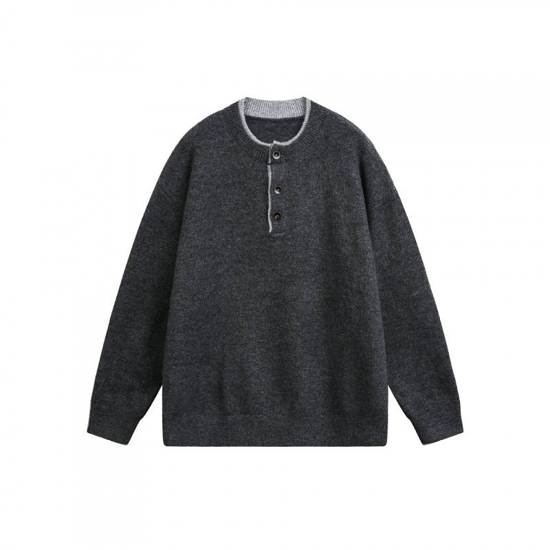 Unisex Chunky Knit Henley Sweater with Half Button Placket and Ribbed Neckline Mune Fashion