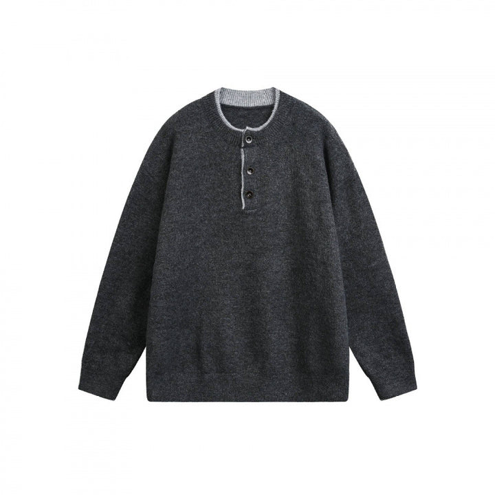 Unisex Chunky Knit Henley Sweater with Half Button Placket and Ribbed Neckline Mune Fashion