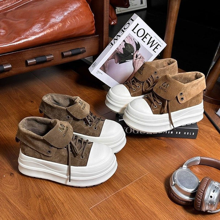 Women's Platform Sneakers with Fashionable Pleat Design and Comfortable Cushioning Mune Fashion