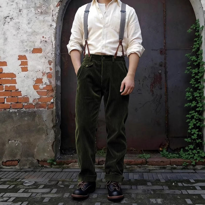 Men's corduroy pants with high waist, wide cord and buttoned flap pocket Mune Fashion