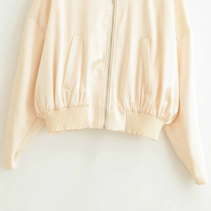 Women's cropped satin bomber jacket with elastic cuffs Drune