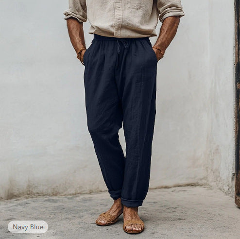Men's casual linen blend jogger pants with drawstring, angled pockets and narrow ankle cuffs Mune Fashion